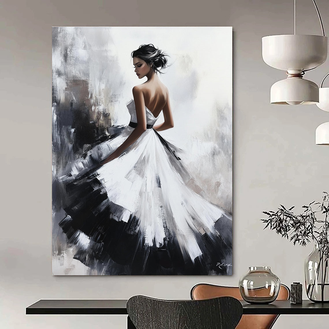 Elegant Woman in White Gown Art for Luxury Bridal Boutique & Romantic Bedroom STSC1363
