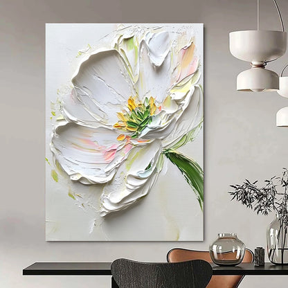 Thick - Textured White Flower Impasto Floral Art for Contemporary Art Gallery & Creative Home Studio STSC1482