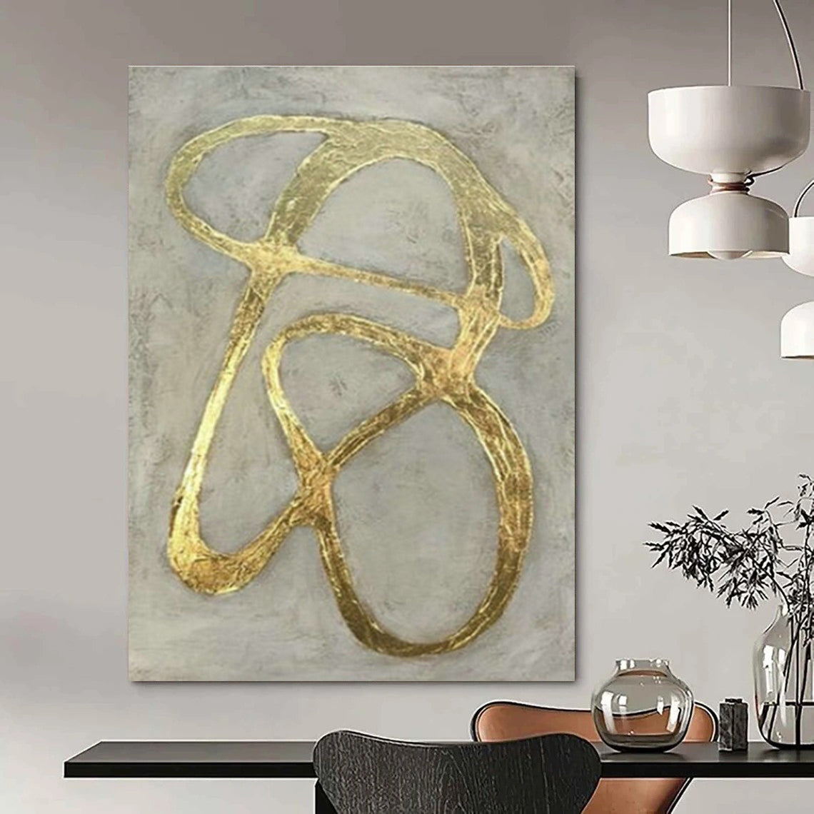 Abstract Gold Ribbon Wall Art for Living Room & Office DLZ2000