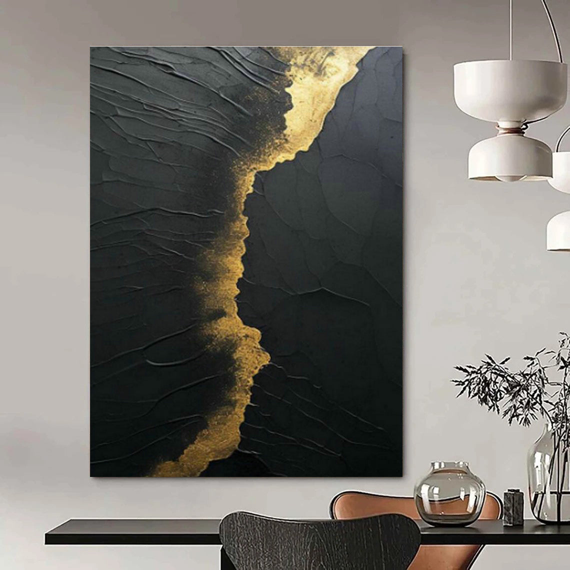 Black - Gold Textured Art for Luxury Hotel Lobby Accents DLZ0261