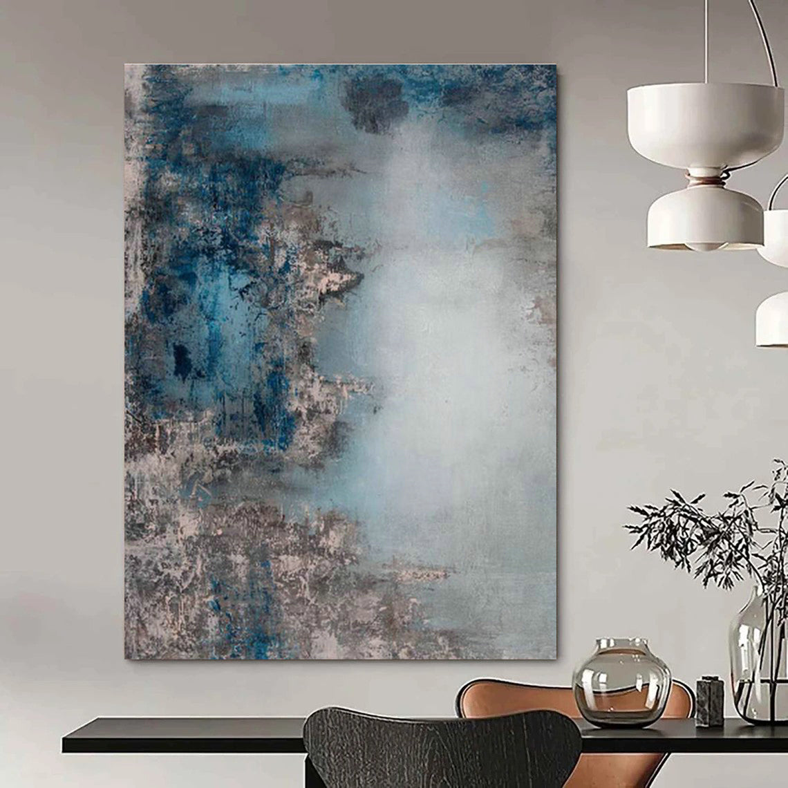 Blue - Gray Abstract Art for Modern Home Office Focus Zones DLZ0020