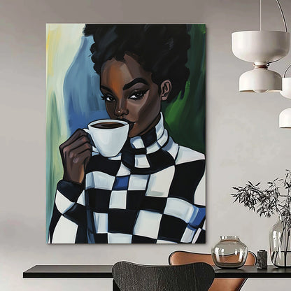 Woman Drinking Coffee for Trendy Coffee Shop & Modern Feminine Workspace STSC919