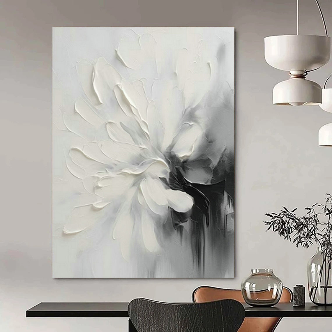 Black - White Flower Abstract Art for Minimalist Home & Monochrome Café DLZ1647