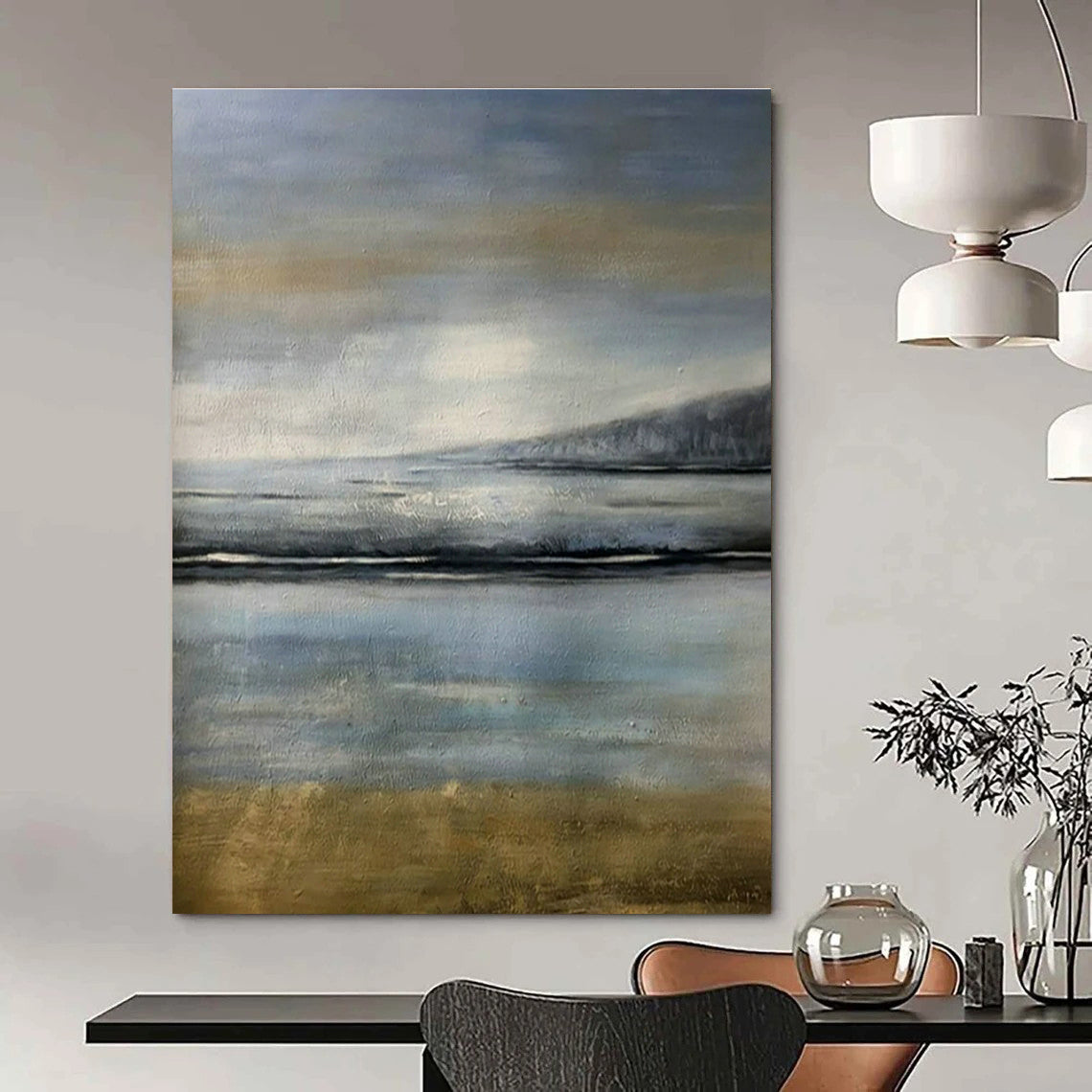 Gray - Blue Seascape Abstract Art for Coastal Hotel Suite & Nautical Art Gallery DLZ1800