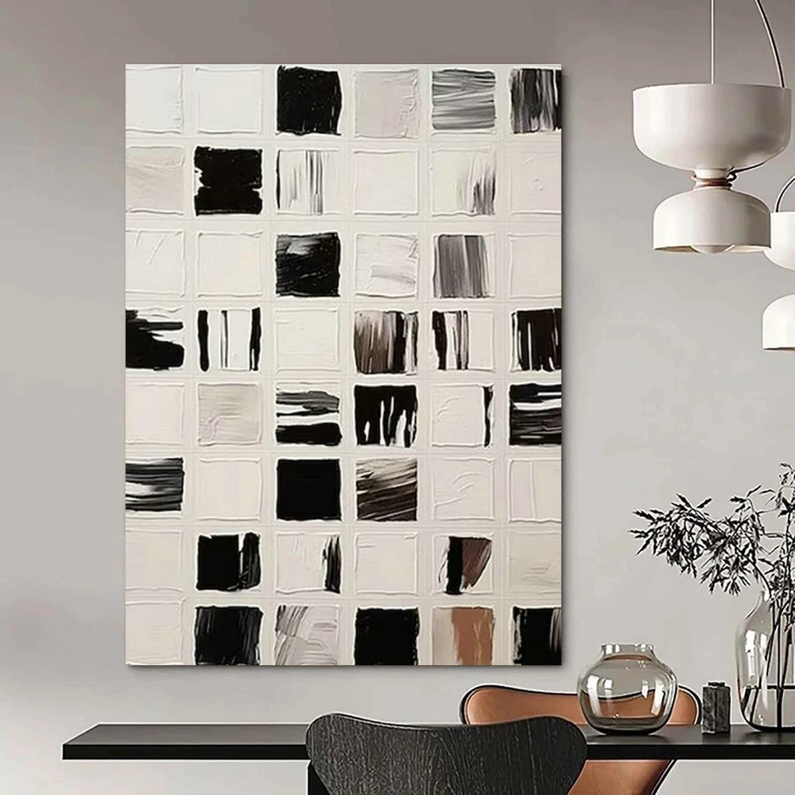 Black - White Grid Art for Contemporary Art Gallery & Industrial - Style Café DLZ1521