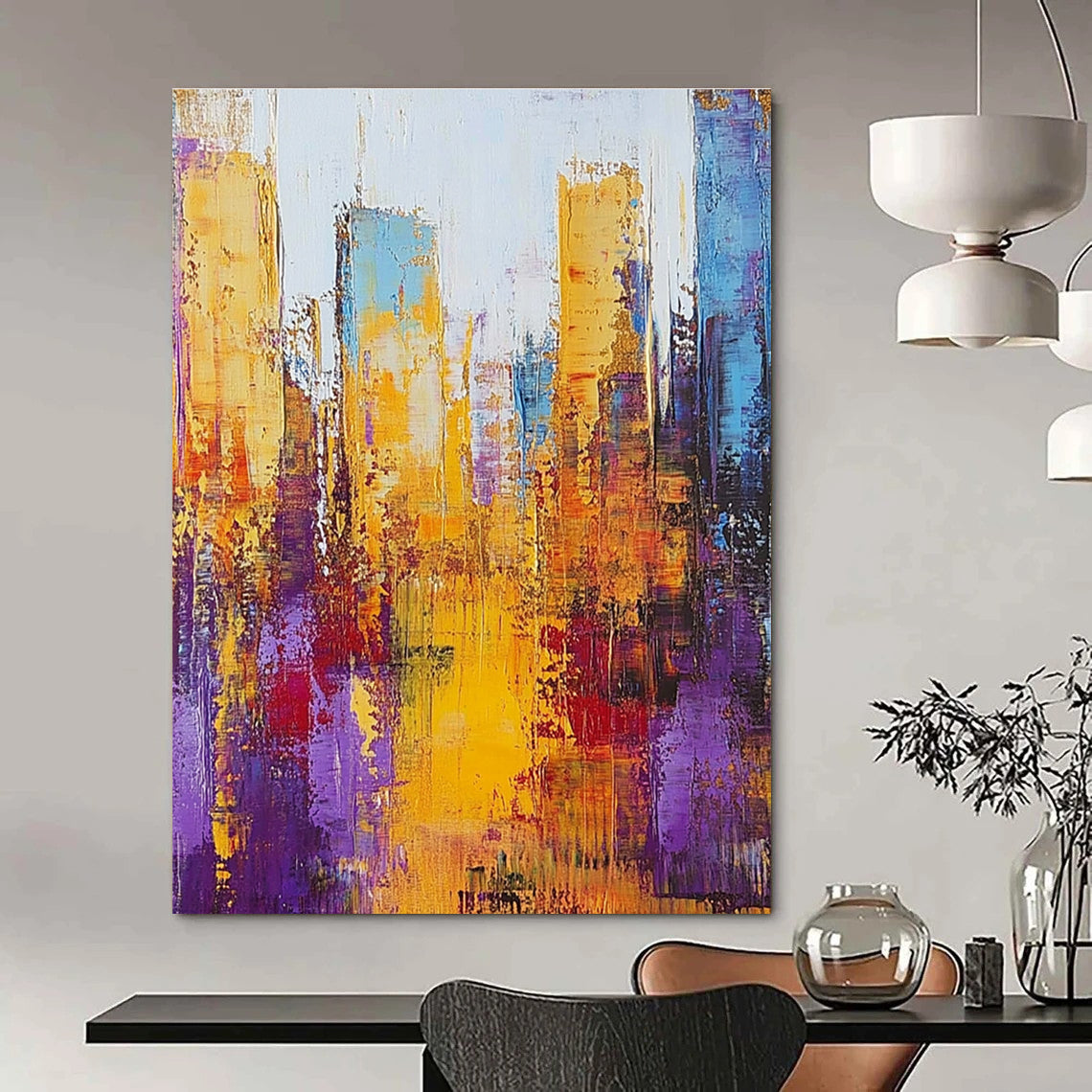 Golden - Hued Abstract Cityscape for Luxury Office Reception & Contemporary Living Room STSC161