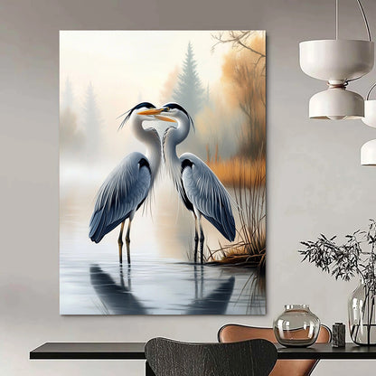 Herons in Mist  Romantic Bird Art for Coastal Bedroom & Serene Home Reading Nook STSC1451