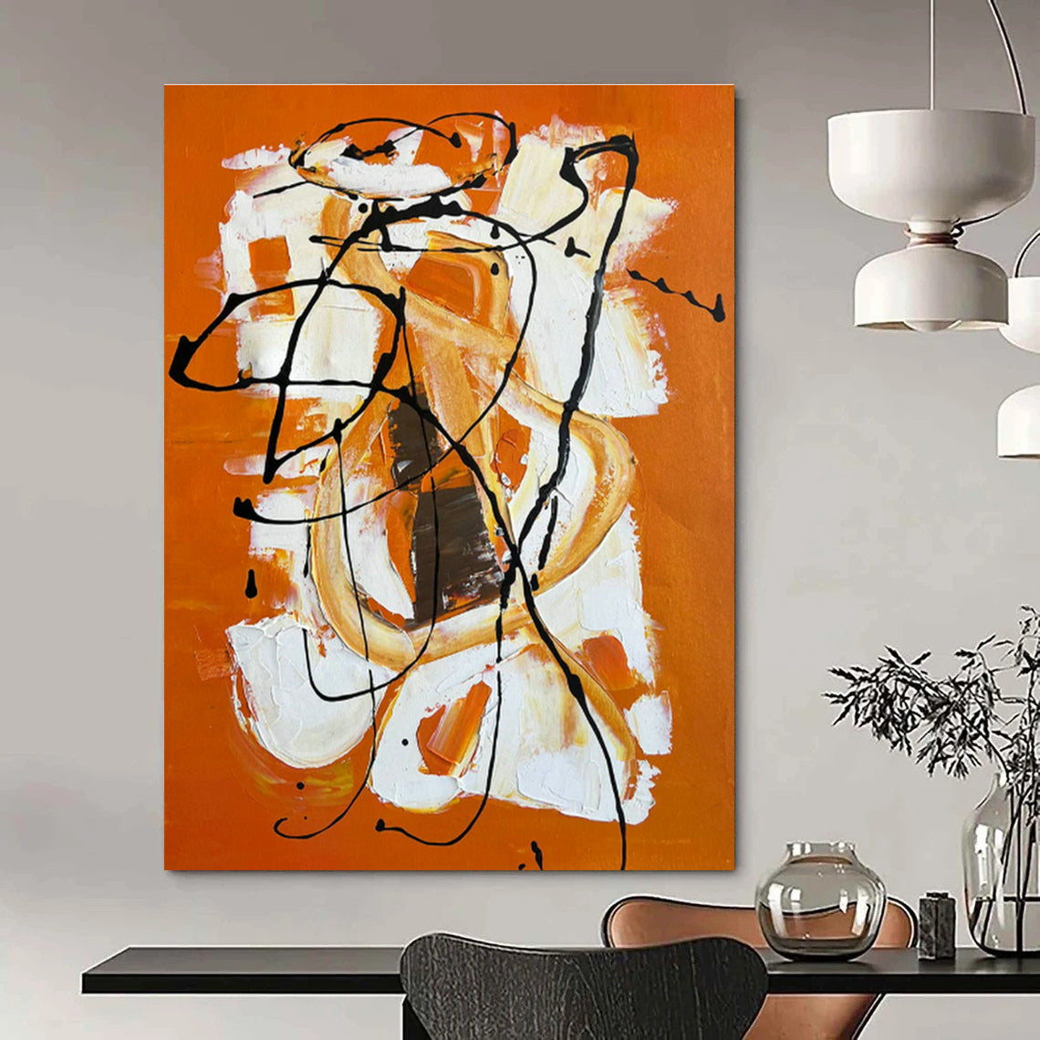 Orange - Background Black - White Abstract Art for Creative Studio & Trendy Bar DLZ1228