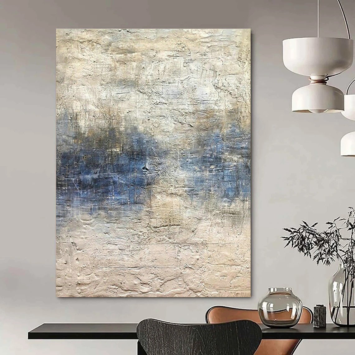 Gray - White - Blue Textured Art for Modern Art Studio & Spa - Inspired Home DLZ1862