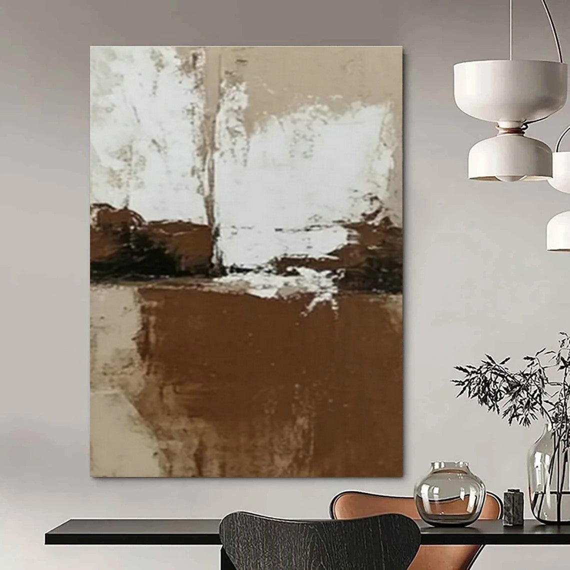 Brown - White Minimalist Abstract Art for Industrial - Chic Office & Monochrome Bedroom DLZ0982