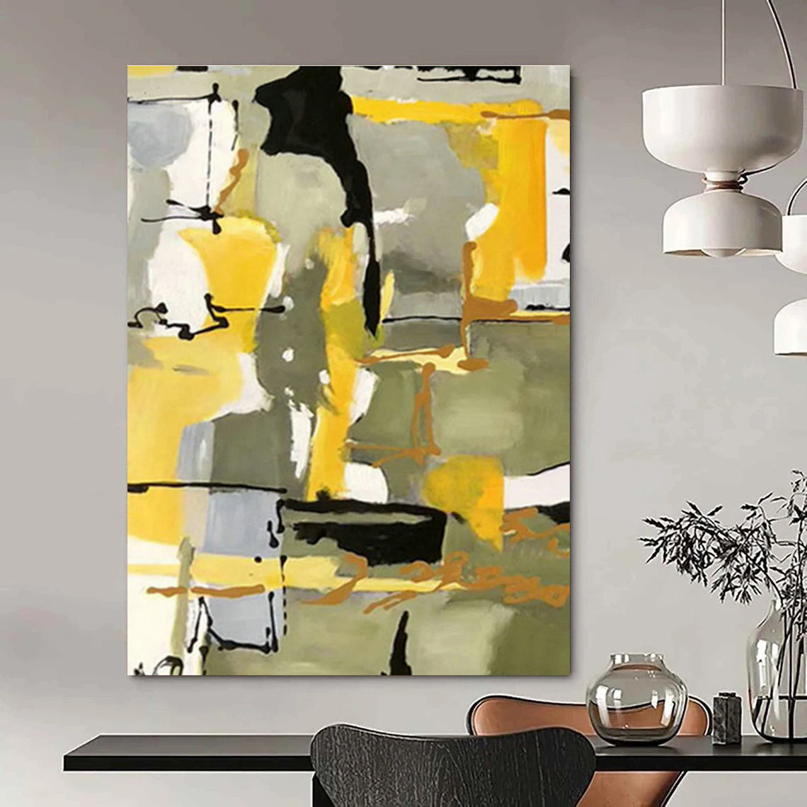 Yellow - Grey Line Abstract Art for Living Room & Studio DLZ0533
