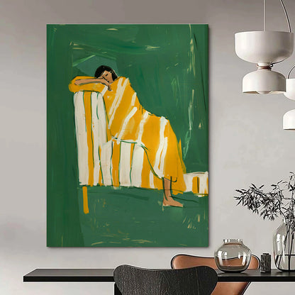 Figure in Yellow Blanket on Green Background Art for Art Deco Home & Creative Studio DLZ0689