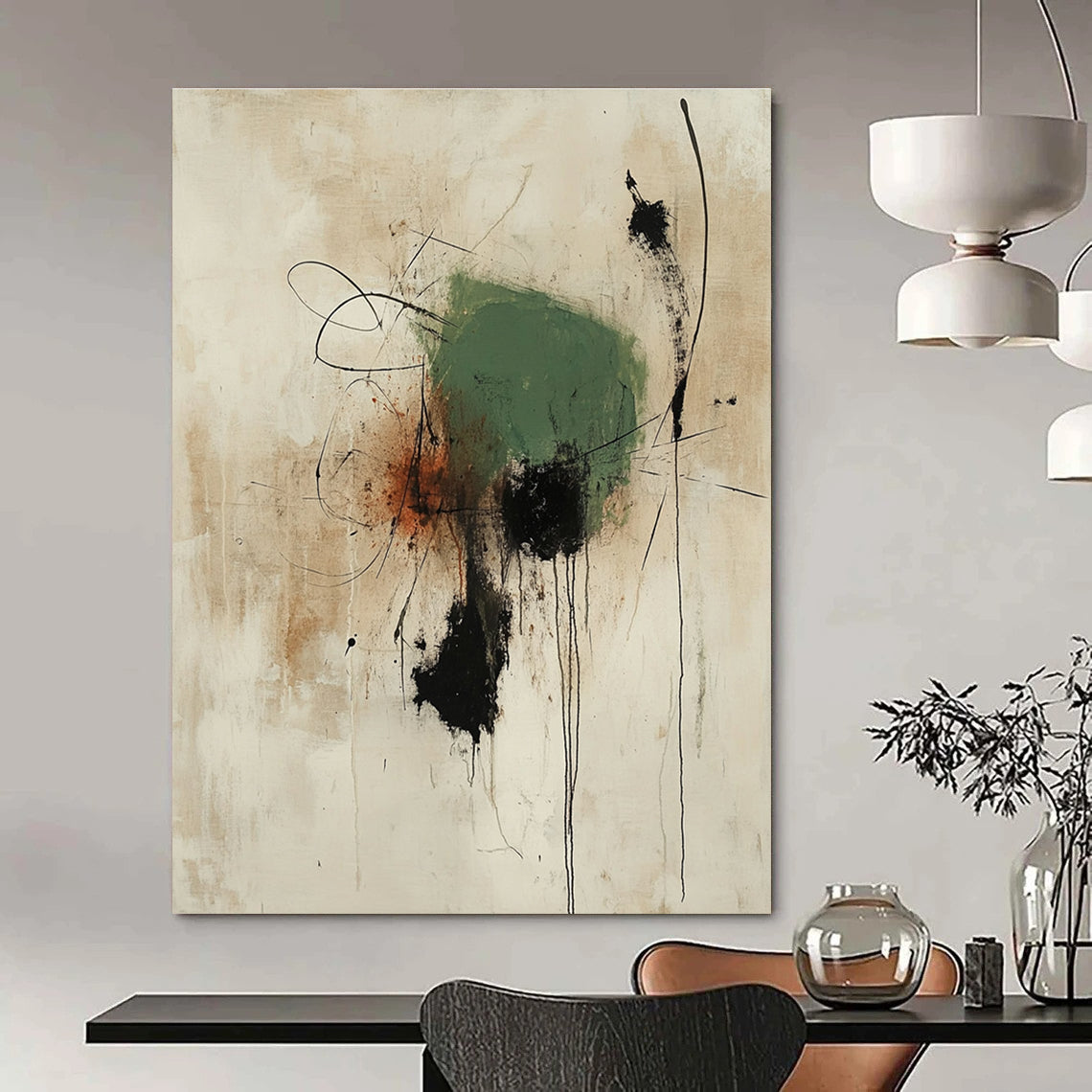 Green and Black Abstract for Sophisticated Dining Area & Art Gallery Hallway STSC1186