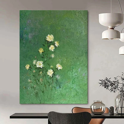 Yellow Flowers on Green Oil Painting for Dining Room & Garden Café DLZ0587