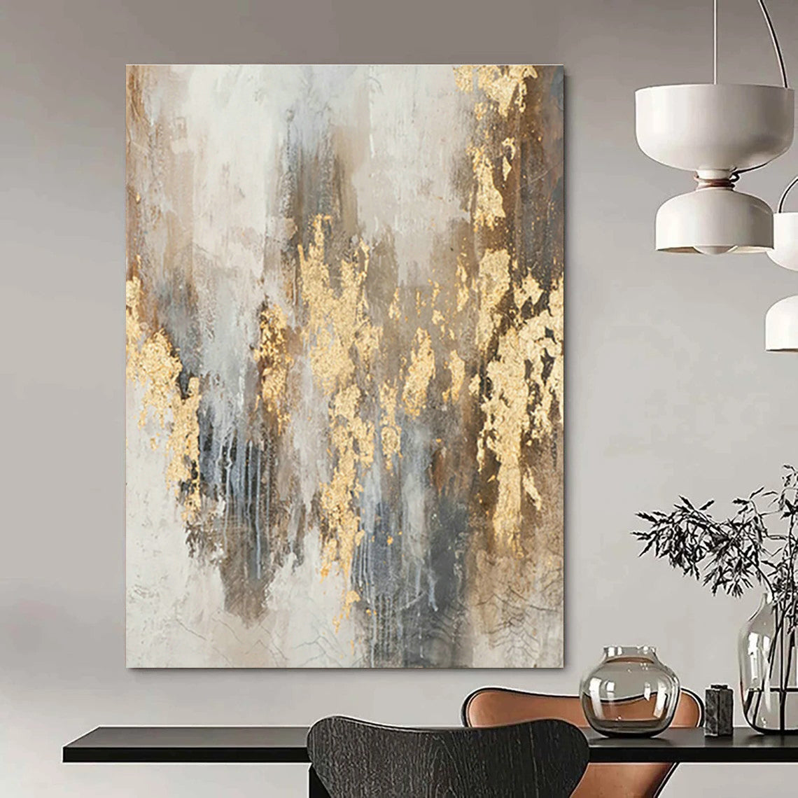 Gold - Gray Splatter Abstract for Luxury Hotel Lobby & Glamorous Dining Room DLZ0901