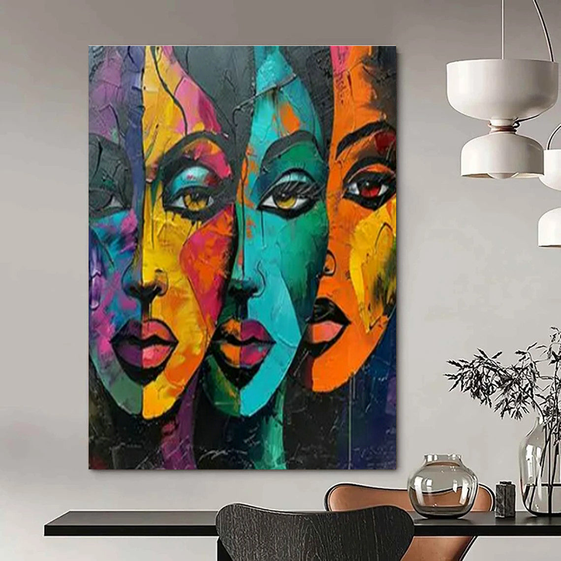 Colorful Portrait Abstract Art for Bohemian Café & Cultural Community Center DLZ1740