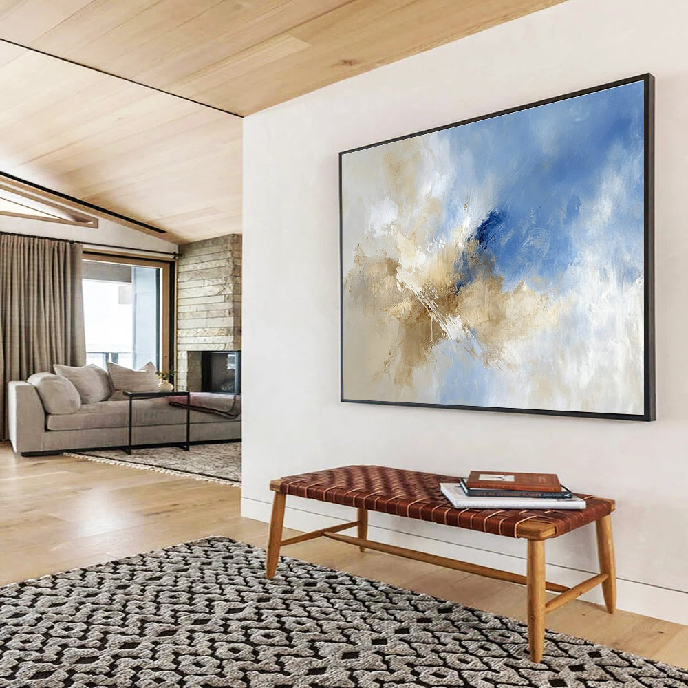 Blue - Beige Abstract Art for Modern Living Room & Luxury Hotel Lounge SC020