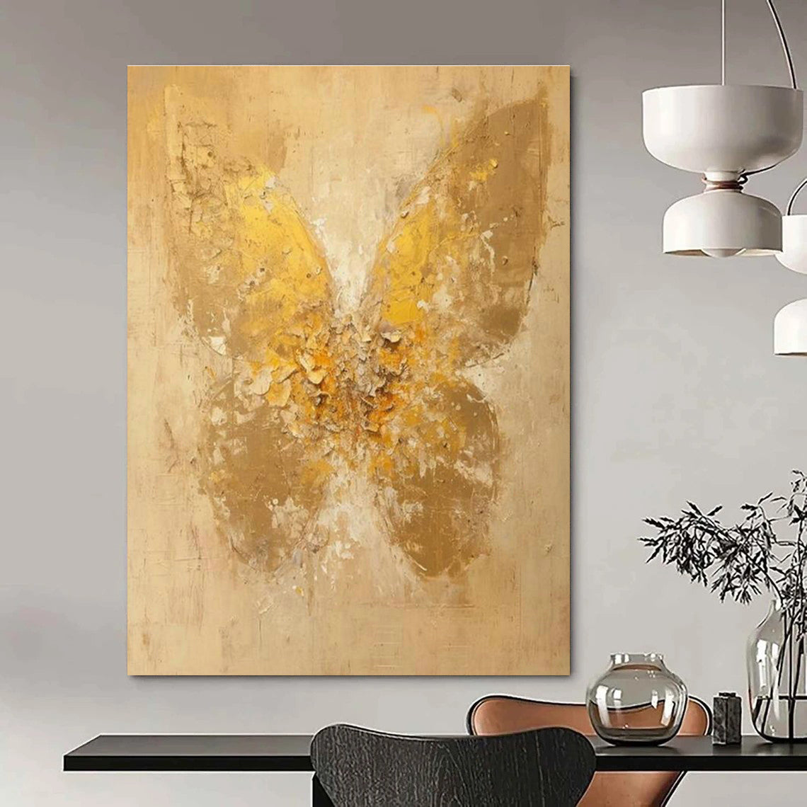 Golden Butterfly Oil Painting for Bedroom & Entryway DLZ0341