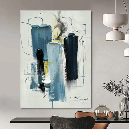 Blue, Black & White Abstract Art for Nautical - Themed Home Office & Minimalist Art Gallery DLZ0827