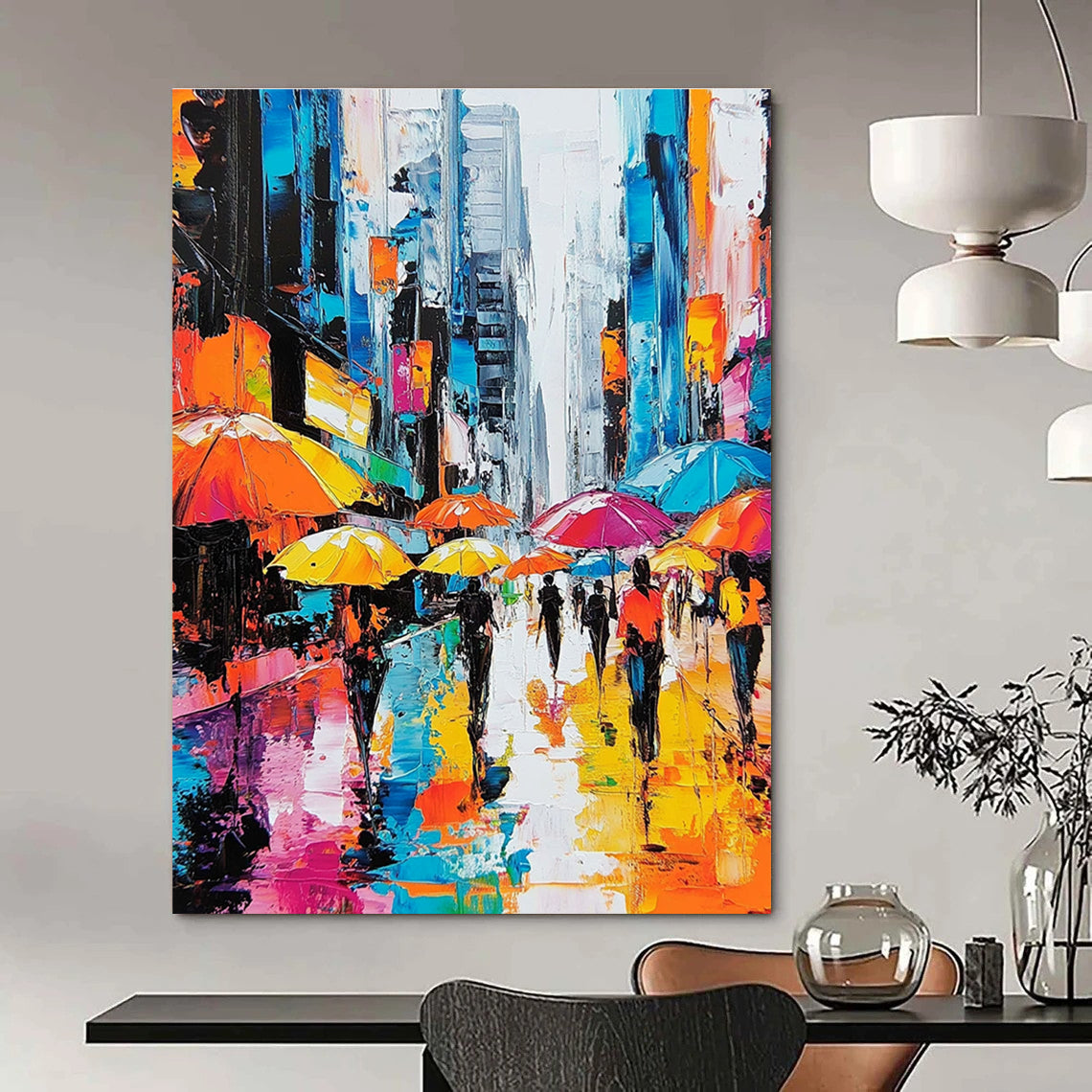Colorful Umbrellas in the City Rain for Urban Apartment Living Room & Trendy Coffee Shop STSC872
