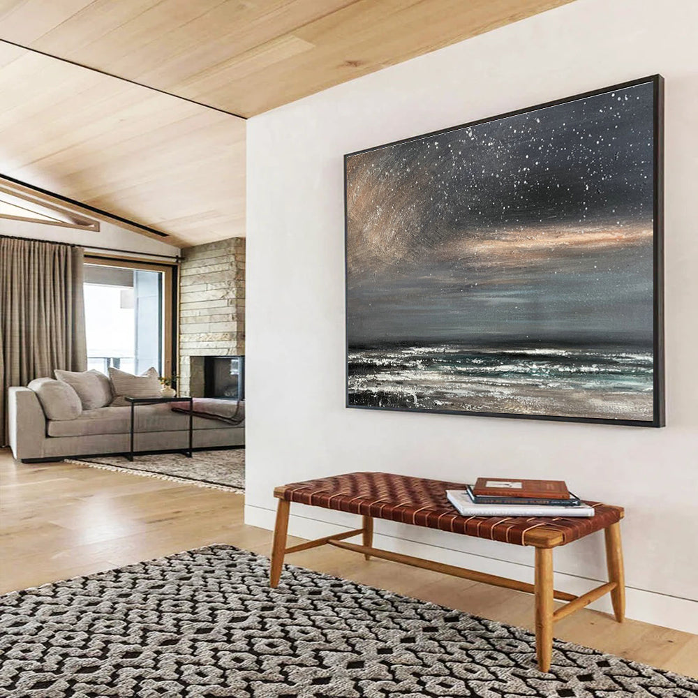 Starry Night Sea View Oil Painting for Eclectic Home Studies DLZ2489