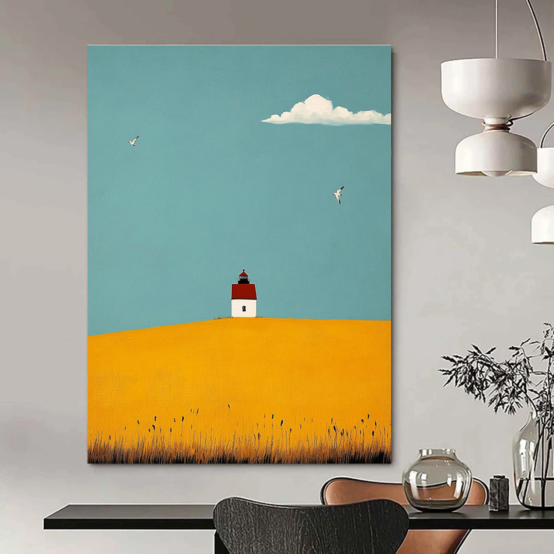 Lighthouse on Yellow Hill Art for Nautical Home Entryway & Coastal Community Center STSC1039