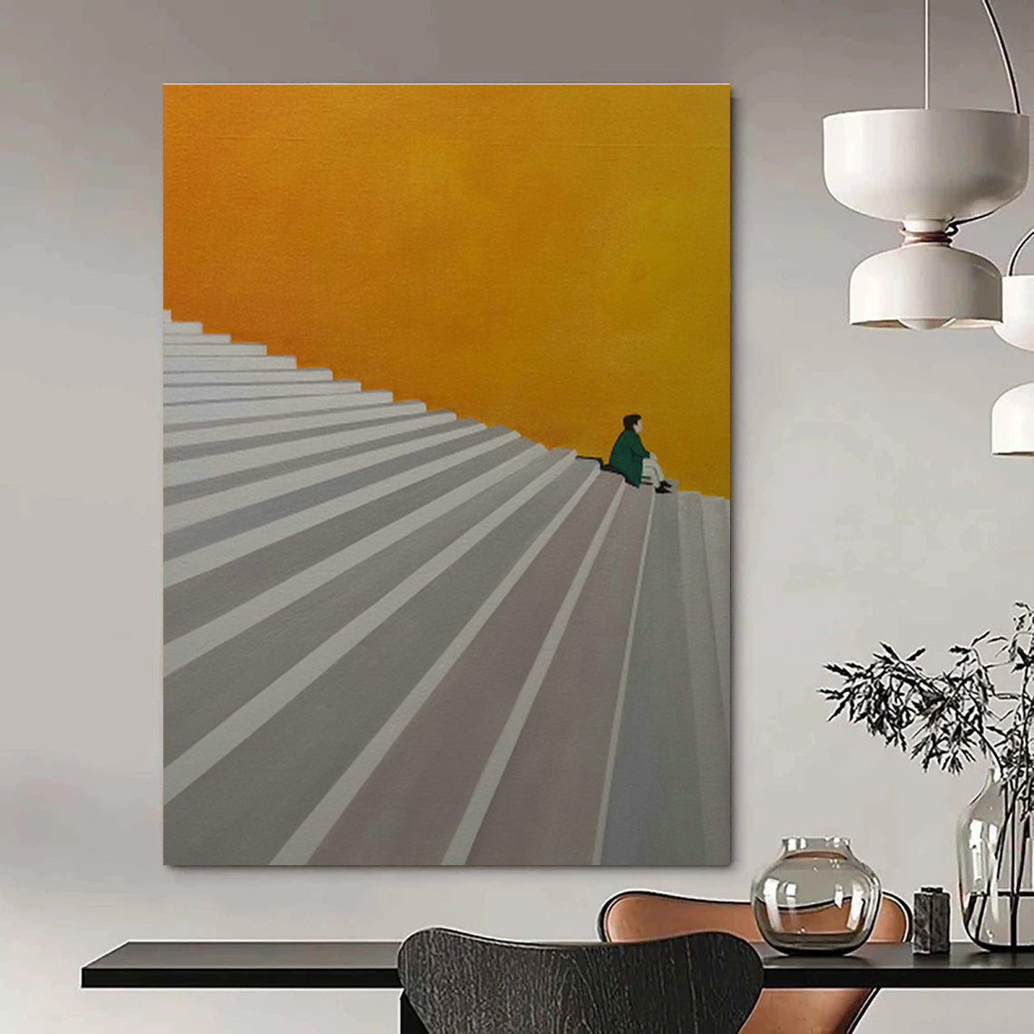 Figure on Stairs Art for Thoughtful Reading Nook & Modern Entryway DLZ0867