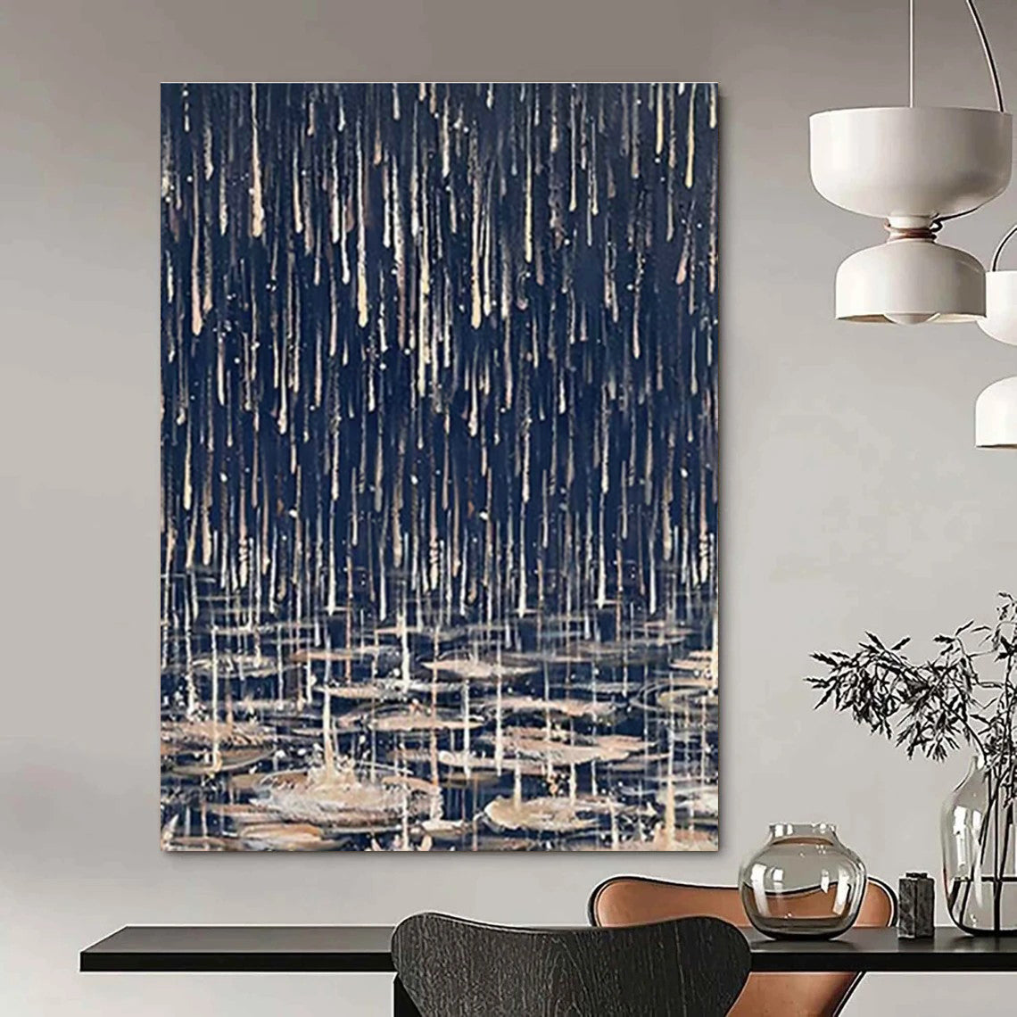 Rainy Night Pond Oil Painting for Nature - Inspired Home & Cozy Bookstore DLZ1332