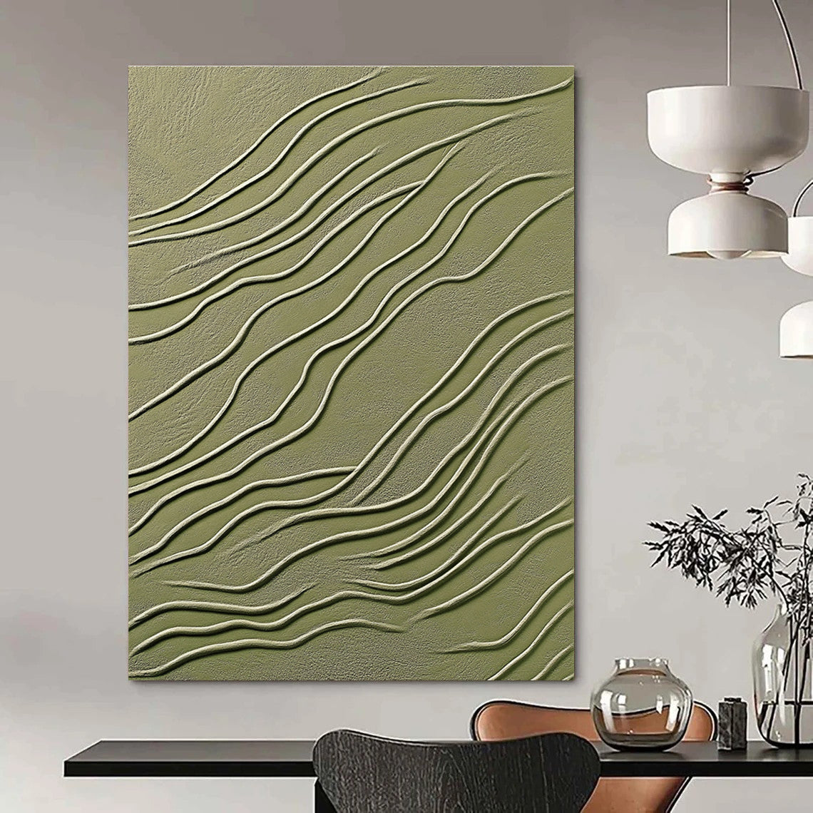 Green and White Wavy Texture Art for Nature - Inspired Yoga Studio & Minimalist Spa STSC1359