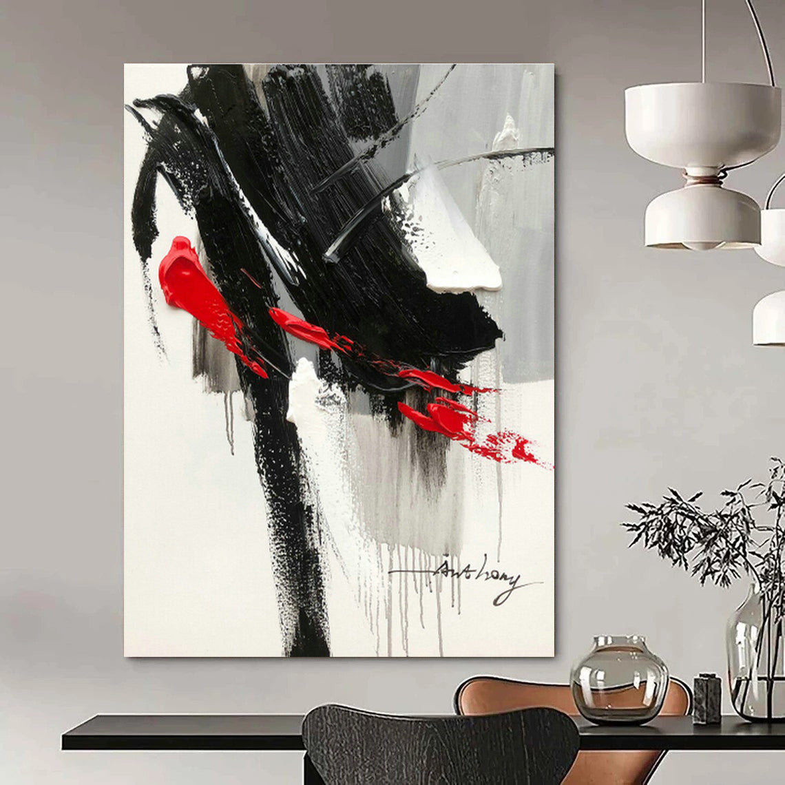Black - Red Abstract Art for High - Energy Fitness Studio & Avant - Garde Gallery DLZ0797