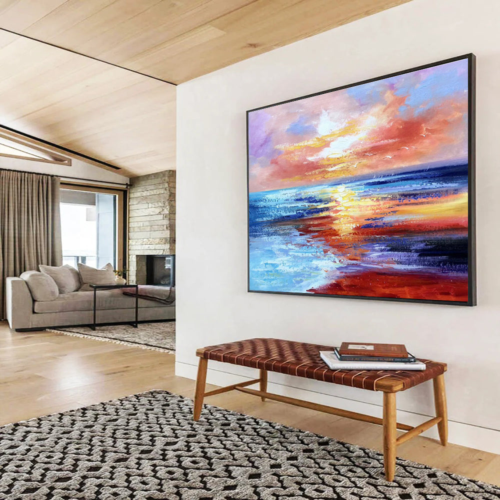 Seascape Sunset Oil Painting for Beachfront Home Master Bedrooms DLZ2678