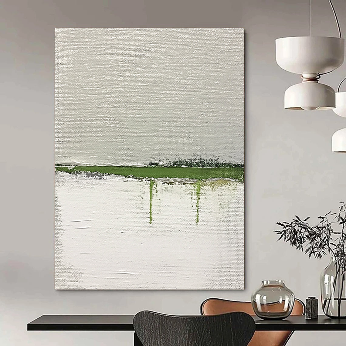 Green Drip on White Art for Minimalist Home & Contemporary Art Space STSC1094