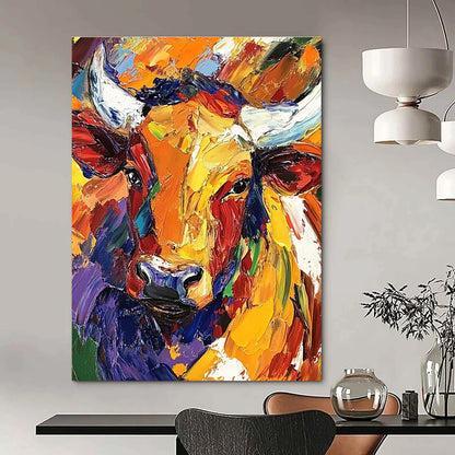 Colorful Abstract Bull Head Art for Rustic Farmhouse Kitchen & Art Gallery Café STSC141
