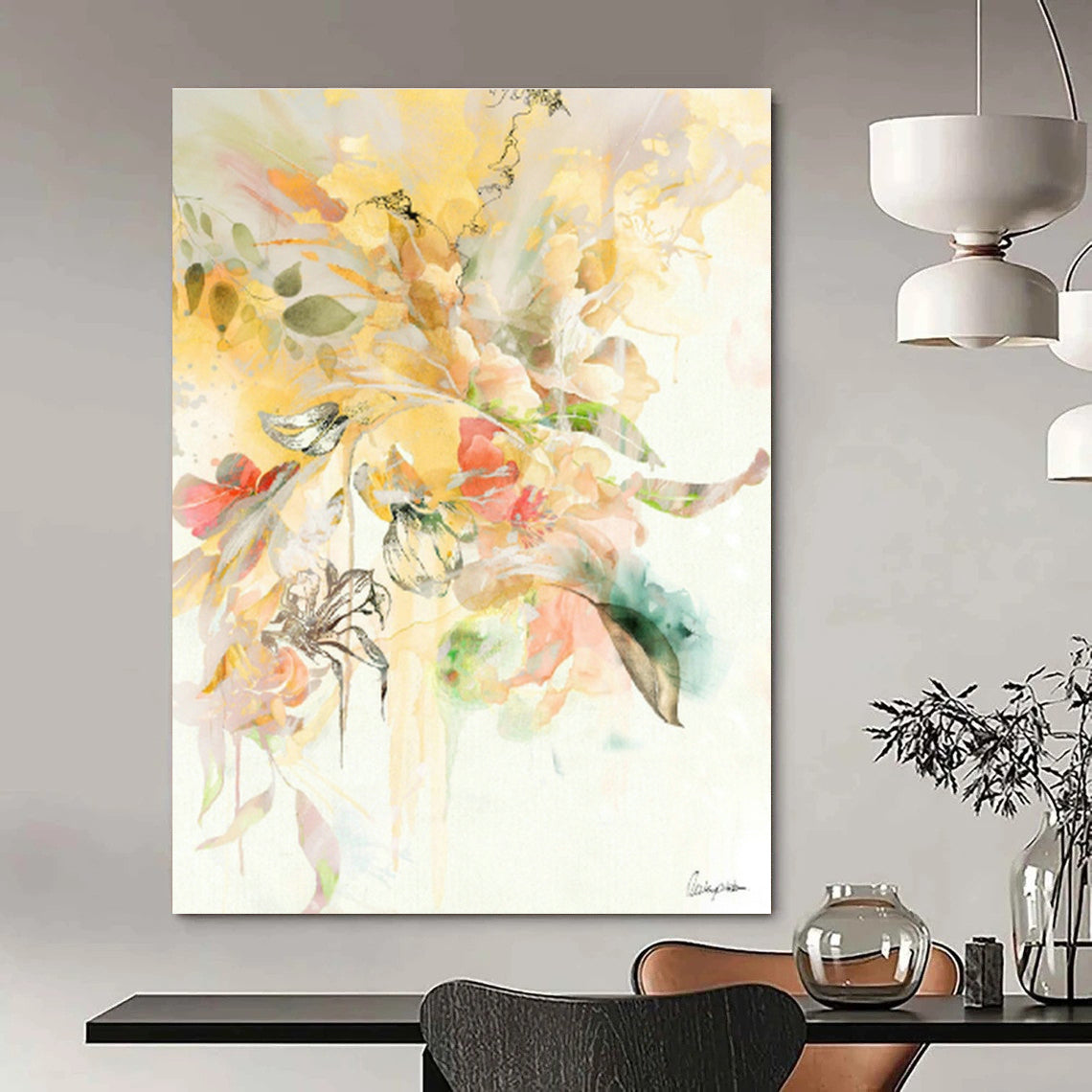 Yellow Floral Watercolor Art for Summer - Themed Restaurant & Home Sunroom DLZ1094