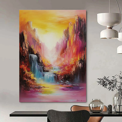 Colorful Mountain Waterfall Art for Adventure - Themed Hotel Lobby & Nature - Inspired Spa STSC1374