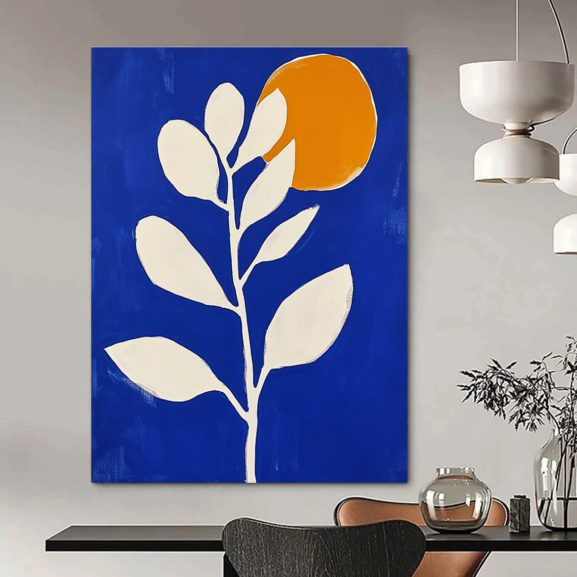 Blue Botanical with Orange Circle for Modern Dining Room & Contemporary Art Café STSC920