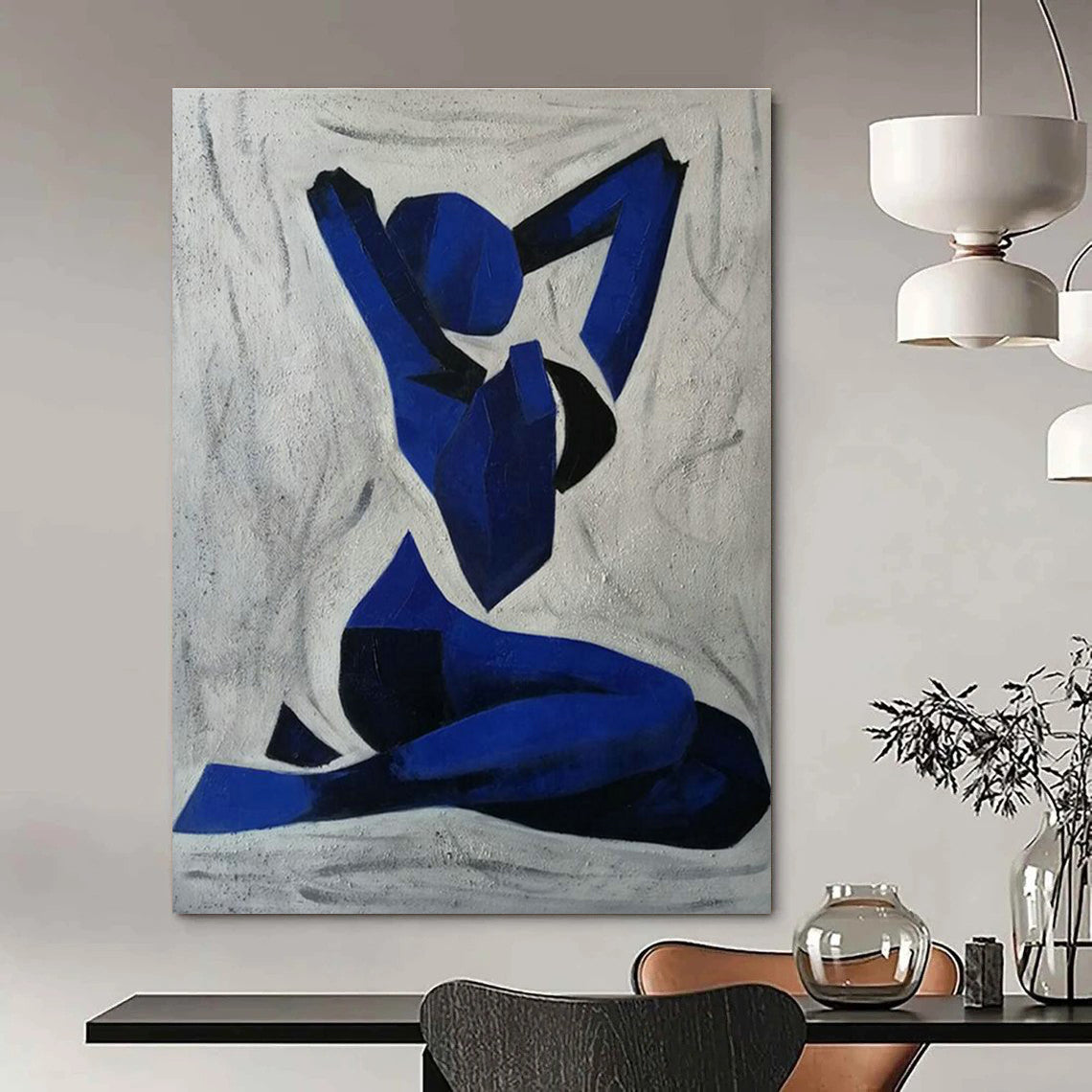 Blue Yoga Pose Silhouette Art for Spa Retreat & Modern Meditation Room DLZ2268
