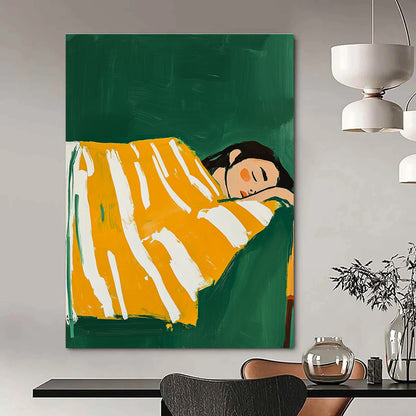 Sleeping Woman in Yellow Stripes for Cheerful Bedroom & Sunshine - Themed Café STSC1267