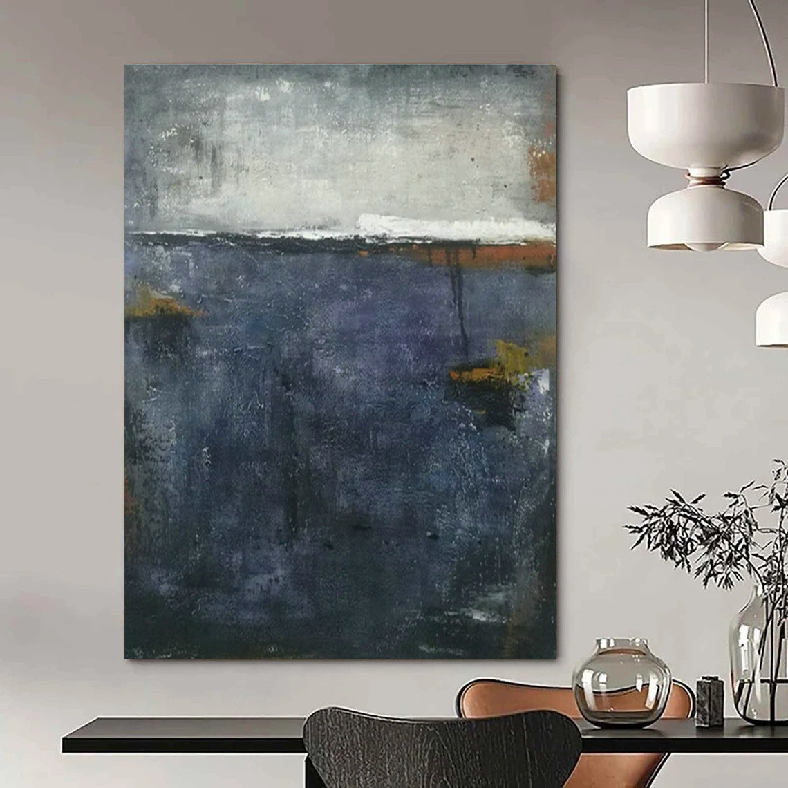 Gray - Blue Abstract Art for Minimalist Bedroom & Art Gallery Lounge DLZ1795