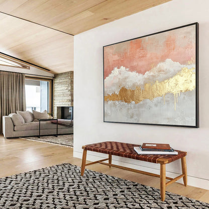 Pink - Gold Abstract Clouds Art for Bridal Suite & Chic Retail Store SC236