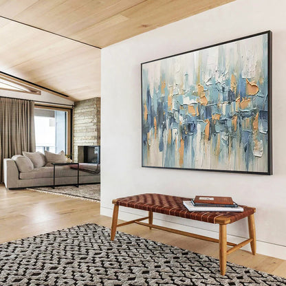 Textured Blue - Orange Abstract Art for Modern Loft Dynamism DLZ3069