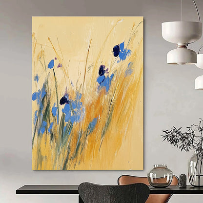 Blue Flowers in Yellow Grass for Bohemian Garden Room & Serene Reading Nook STSC336