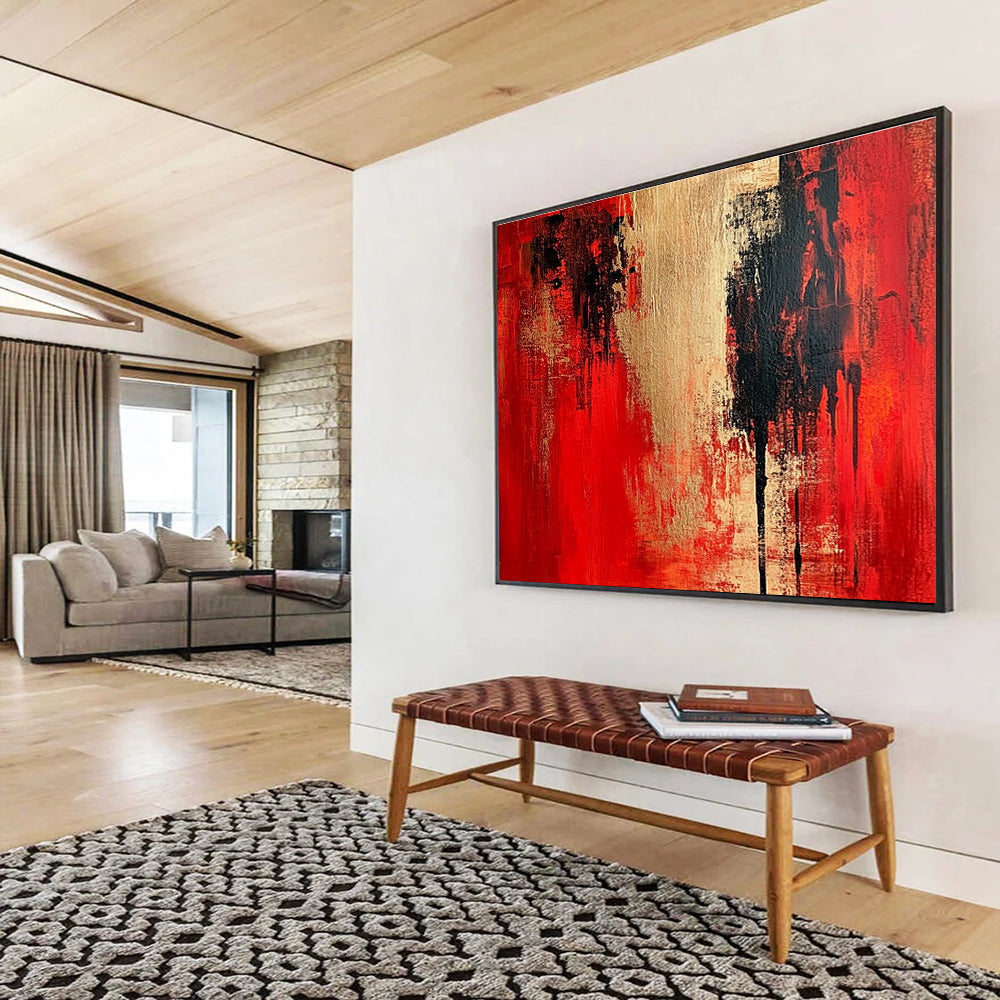 Red and Gold Abstract Art for Luxury Hotel Lobby & Opulent Home Office SC272