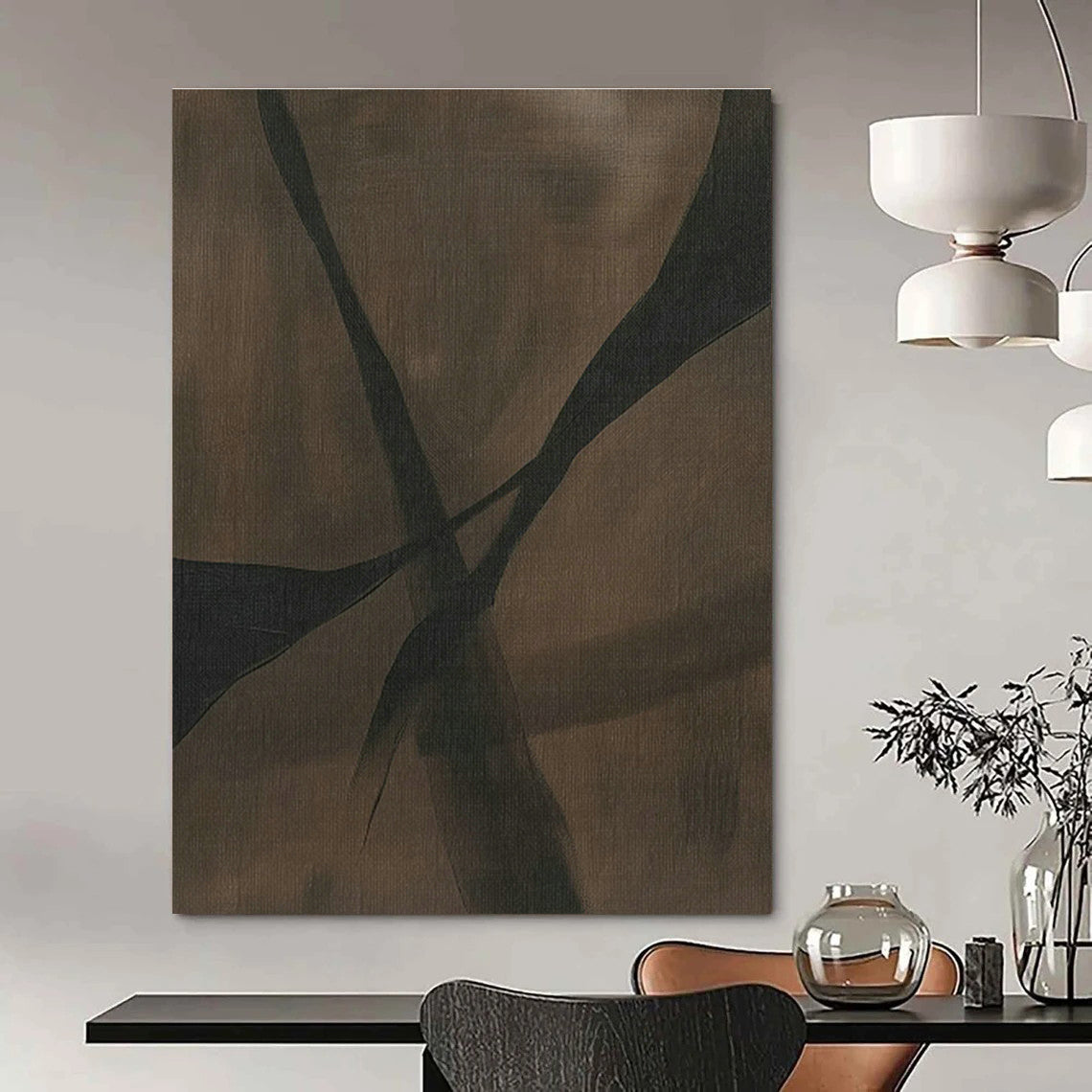 Deep Brown Cross - Line Abstract Art for Rustic Home Office & Wine Cellar DLZ1166