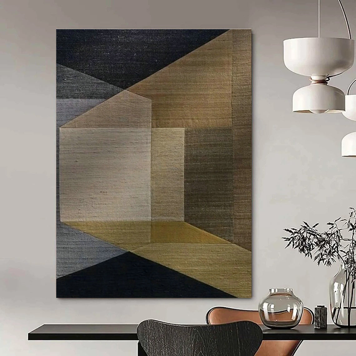 Brown - Gray Geometric Abstract Art for Boutique Hotel Room & Home Living Room DLZ1141
