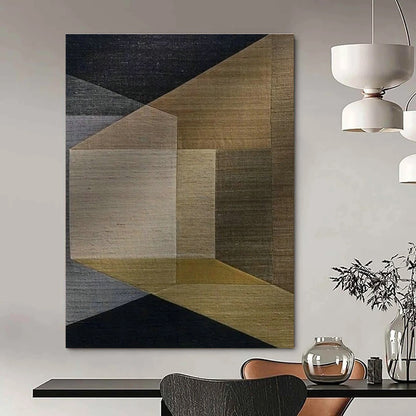 Brown - Gray Geometric Abstract Art for Boutique Hotel Room & Home Living Room DLZ1141