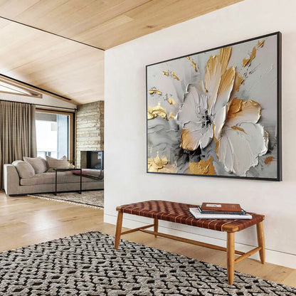 Gold - Accented Floral Relief Art for Luxe Living Room Statement DLZ3061