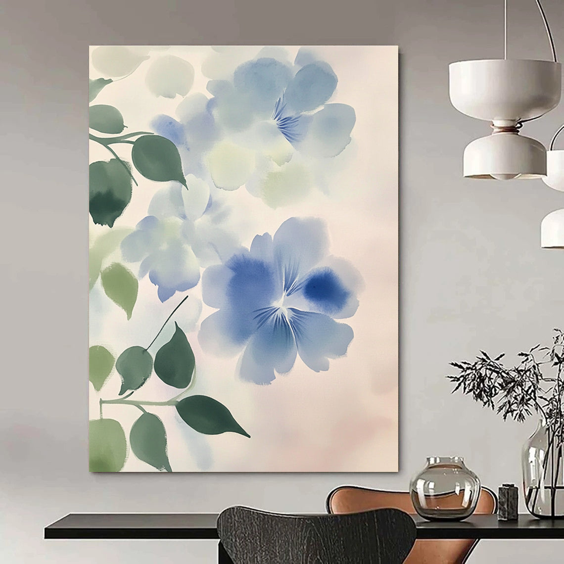Light Blue Flowers Art for Elegant Home Bedroom & Boutique Hotel Lobby STSC1050