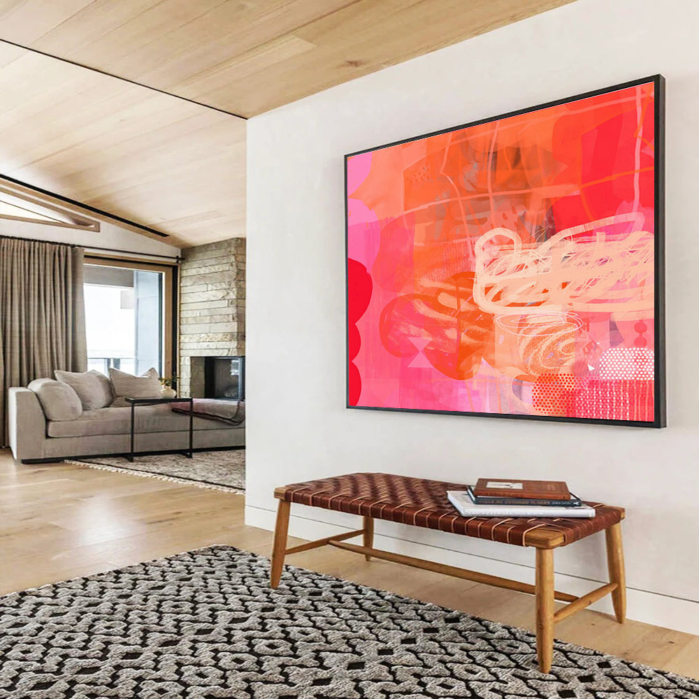 Pink - Orange Vibrant Abstract Art for Energetic Fitness Studios DLZ2451