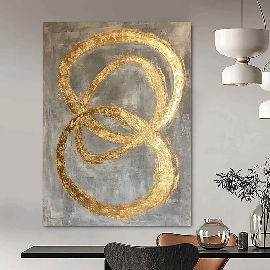 Gold - Ringed Gray Abstract for Boutique Jewelry Store & Modern Living Room STSC1295